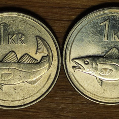 Islanda -set monede cu erori batere cercuri muchie- 1 krona coroana 1996 & 2005