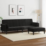 VidaXL Canapea extensibilă cu taburet, 2 locuri, negru, catifea 3258136