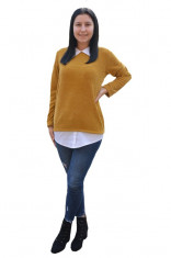 Bluza Ava casual-buusiness cu tricot din catifea ,nuanta de mustariu foto