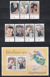 Dominica 1976 - Crăciun - Picturi &bdquo;Fecioara și Copilul&rdquo; de artiștilor renumiți: Raphael, Correggio, Bellini, Memling, Mantegna, Serie + Colita, MNH
