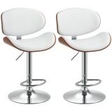 HOMCOM Set de 2 scaune de bar taburet &icirc;nălțime reglabilă cu &icirc;nveliș sintetic 53 x 52 x 92-112 cm alb | Aosom Romania