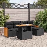vidaXL Set mobilier grădină perne 6 piese negru poliratan/lemn acacia 3327695
