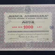 Actiune 1942 Banca Andreiana , Rasinari , titlu , actiuni , actie