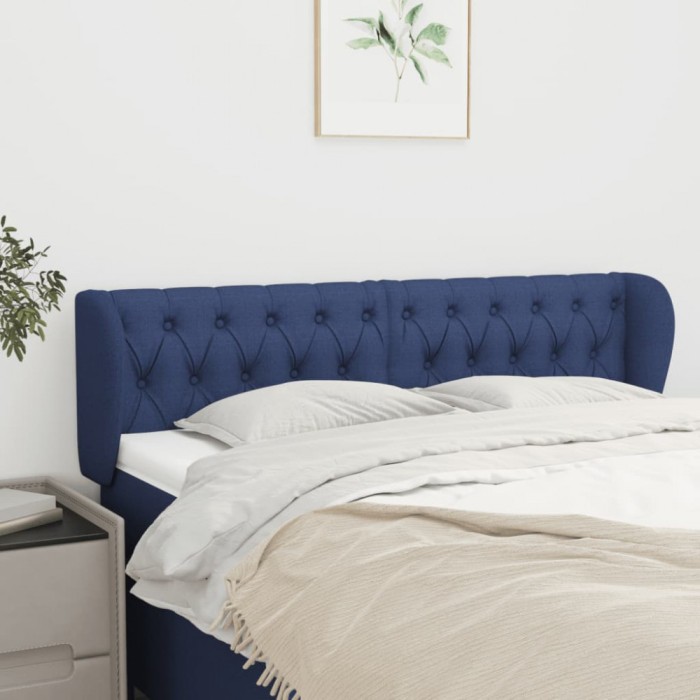 vidaXL Tăblie de pat cu aripioare, albastru, 163x23x78/88 cm textil 3117492