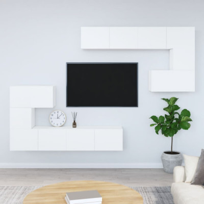 Dulap TV montat pe perete, alb, lemn prelucrat foto