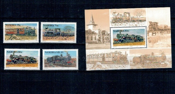 Namibia 1994 - Locomotive, cai ferate, trenuri, serie si colita neuzata