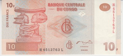 B11 - Bancnota foarte veche - Congo - 10 franci - 2003 foto