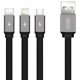 Cablu Incarcare USB - Lightning / USB Type-C / MicroUSB XO Design NB18, 3in1, 2.4A, 1.2 m, Negru