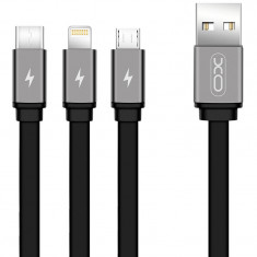 Cablu Incarcare USB - Lightning / USB Type-C / MicroUSB XO Design NB18, 3in1, 2.4A, 1.2 m, Negru