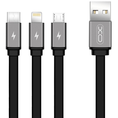 Cablu Incarcare USB - Lightning / USB Type-C / MicroUSB XO Design NB18, 3in1, 2.4A, 1.2 m, Negru foto