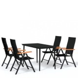 Set de servit masa pentru gradina, 5 piese, negru