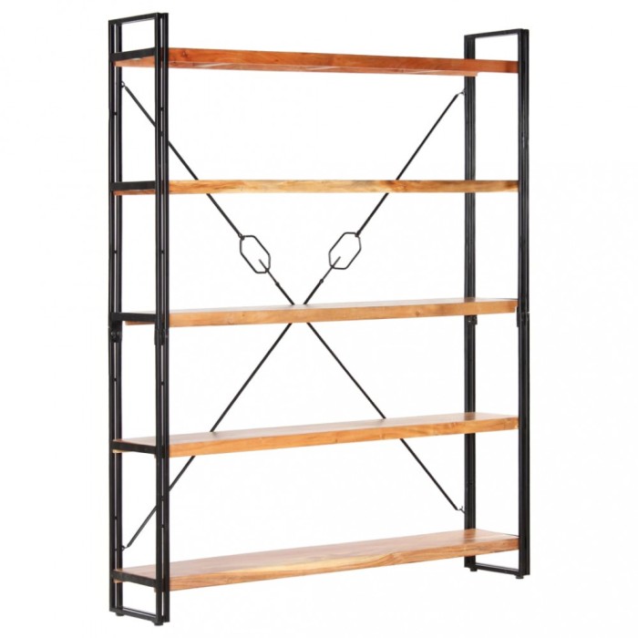 Gossi biblioteca cu 5 rafturi, 140x30x180 cm, lemn masiv de acacia
