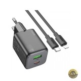Incarcator Retea Cu Cablu Lightning HOCO N41 20W 3A 1 x USB-A - 1 x USB-C Negru