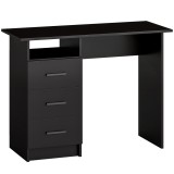 HOMCOM Birou Modern din Lemn cu 3 Sertare și Raft Deschis, 100x40x75 cm, Negru și Maro | Aosom Romania