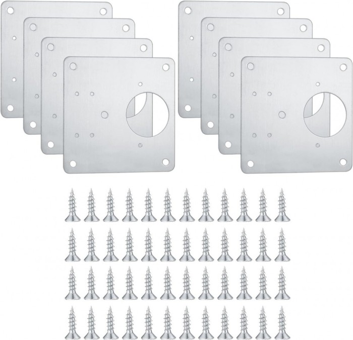 Set 8 accesorii pentru balama, JENUOS&reg;, Cu suruburi, 90 x 90 mm, Inox, Argintiu