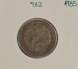 732 Israel British Palestine Palestina 50 Mils 1935, KM#6, argint