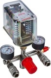 Cumpara ieftin Presostat trifazat pentru compresor KraftDele KD2169 cu triplă conexiune, 2 manometre și 2 cuple rapide