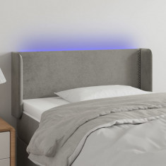 vidaXL Tăblie de pat cu LED, gri deschis, 83x16x78/88 cm, catifea
