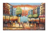 Cumpara ieftin Tablou Paris pictat manual, Vedere cu turnul Eiffel, 90x60cm ulei pe panza in cutit efect 3D