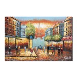 Tablou Paris pictat manual, Vedere cu turnul Eiffel, 90x60cm ulei pe panza in cutit efect 3D