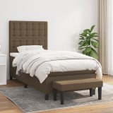 vidaXL Pat box spring cu saltea, maro &icirc;nchis, 90x200 cm, textil