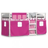 VidaXL Pat supraetajat cu perdele, roz, 75x190 cm, lemn masiv pin
