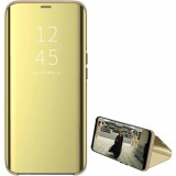Husa Flip Mirror Samsung Galaxy A01 2020 Gold Clear View Oglinda
