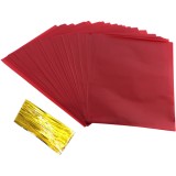 Set de 50 pungi pentru ambalare din celofan, 15 x 23 cm, cu legatori, perfect pentru delicatese si evenimente speciale, rosu Rosu 23 cm 50