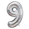 Balon din folie flippy, cifra 9, 81 cm, pentru aer sau heliu, bulk, argintiu