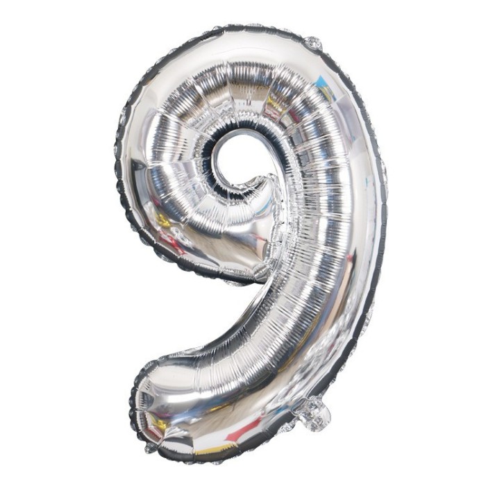 Balon din folie flippy, cifra 9, 81 cm, pentru aer sau heliu, bulk, argintiu