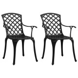Set 2 Scaune Gradina vidaXL Aluminiu Turnat Negru, Rezistente Intemperii, Design Elegant, Confortabile, 61x60x93cm