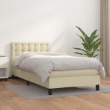 vidaXL Pat box spring cu saltea, crem, 80x200 cm, piele ecologică 3141091