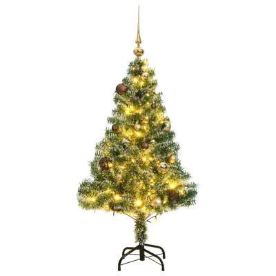 Brad Crăciun artificial, 150 LED/globuri/zăpadă pufoasă, 120 cm foto