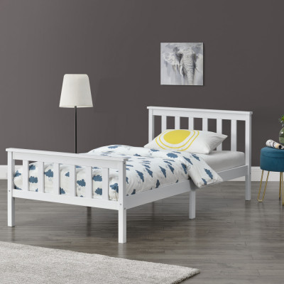 [en.casa]&amp;reg; Pat lemn Breda 100W, 209 x108 x 80 cm, lemn brad/PAL, alb mat lacuit,100 Kg, single, fara saltea HausGarden Leisure foto