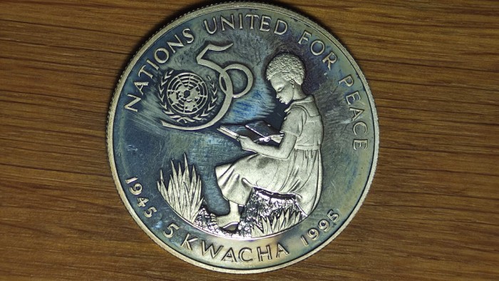 Malawi - moneda uriasa argint ⌀ 38.5 mm - 5 kwacha 1995 PROOF - Natiunile Unite