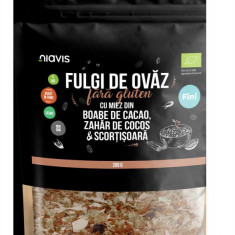 Fulgi de Ovaz Fini Fara Gluten cu Miez din Boabe de Cacao, Zahar de Cocos si Scortisoara Bio 200 grame Niavis