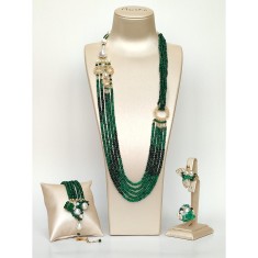 Set Deluxe din agat verde și perle
