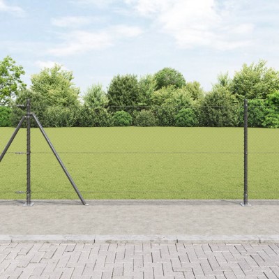 &amp;Icirc;ngrădire Hexagonală vidaXL Gri 1x100 m Oțel, St&amp;acirc;lpi de &amp;Icirc;ngrădire vidaXL cu Plăci de Bază 13 buc &amp;Oslash;32mm 110cm Oțel Galvanizat foto