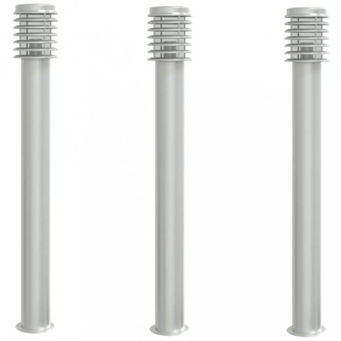 Lampi exterioare de podea 3 buc argintiu 110 cm otel inoxidabil