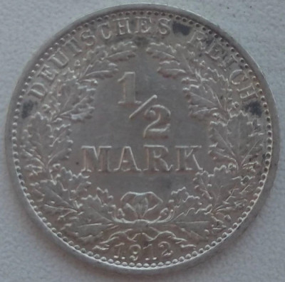 Moneda Germania - 1/2 Mark 1912 - A - Argint foto