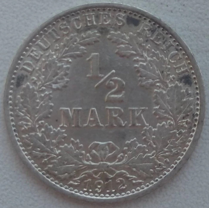 Moneda Germania - 1/2 Mark 1912 - A - Argint