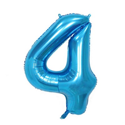 Balon din folie flippy, cifra 4, 81 cm, pentru aer sau heliu, bulk, albastru foto