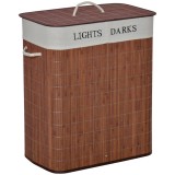 HOMCOM Coș de Rufe din Bambus Rezistent la Apă, 100L, 2 Compartimente, Manere Laterale din Fr&acirc;nghie, Design Elegant | Aosom Romania