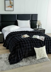 Patura cocolino de lux din blana artificala de iepure 200x230cm,neagra-F097