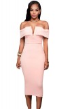 Z522-5 Rochie midi de seara, cu umerii goi si decolteu in V, M, M/L