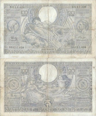 1942 (23 VI), 100 francs (P-107a.26) - Belgia foto