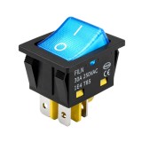 Intrerupator rocker basculant ON-OFF KCD4, 4 pini, LED albastru, 30A, 250VAC, 30x22 mm