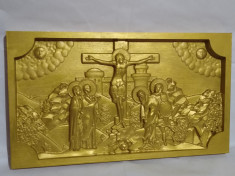 Tablou sculptat, in relief, &amp;quot;Iisus rastignit&amp;quot;, lemn masiv fag foto
