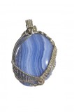 Pandantiv unicat Blue Lace Agate, fir metalic Argintiu, Blue, 5.5 cm, RavariuArt