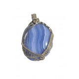 Pandantiv unicat Blue Lace Agate, fir metalic Argintiu, Blue, 5.5 cm